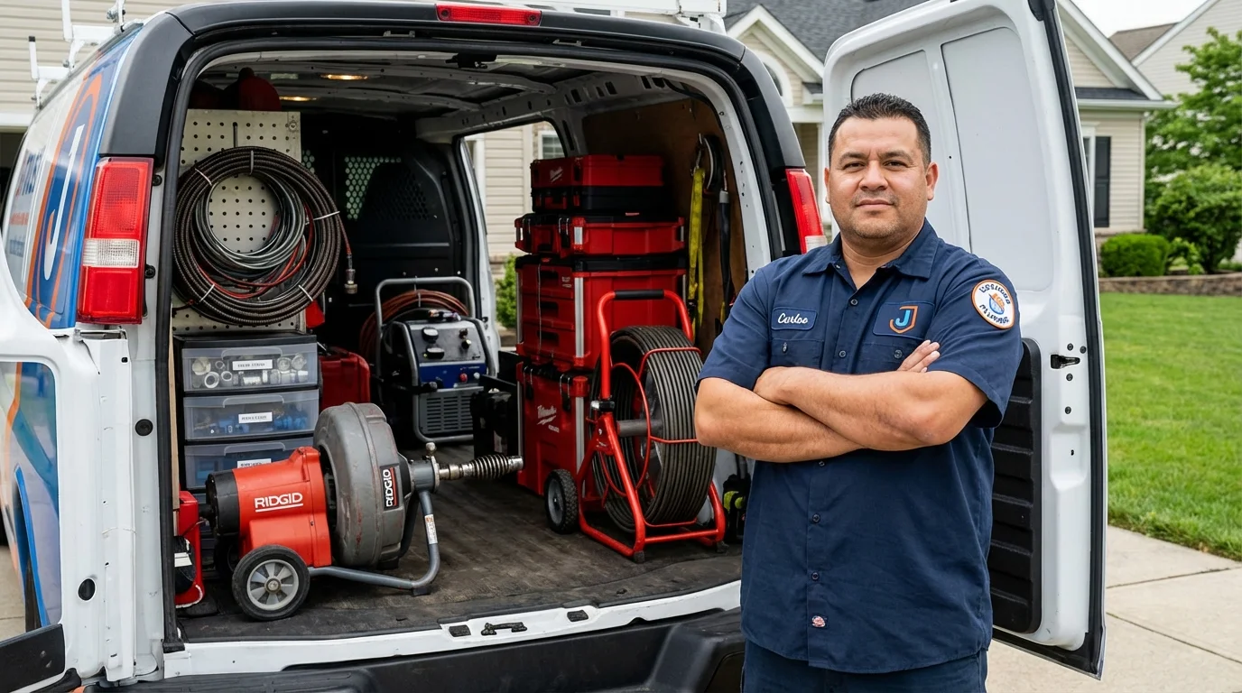 Professional drain cleaning equipment and Johns Plumbing LLC plumber in Braham