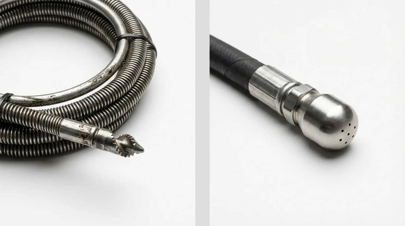 Drain snake cable and hydro jetting nozzle used for drain cleaning in Braham, MN