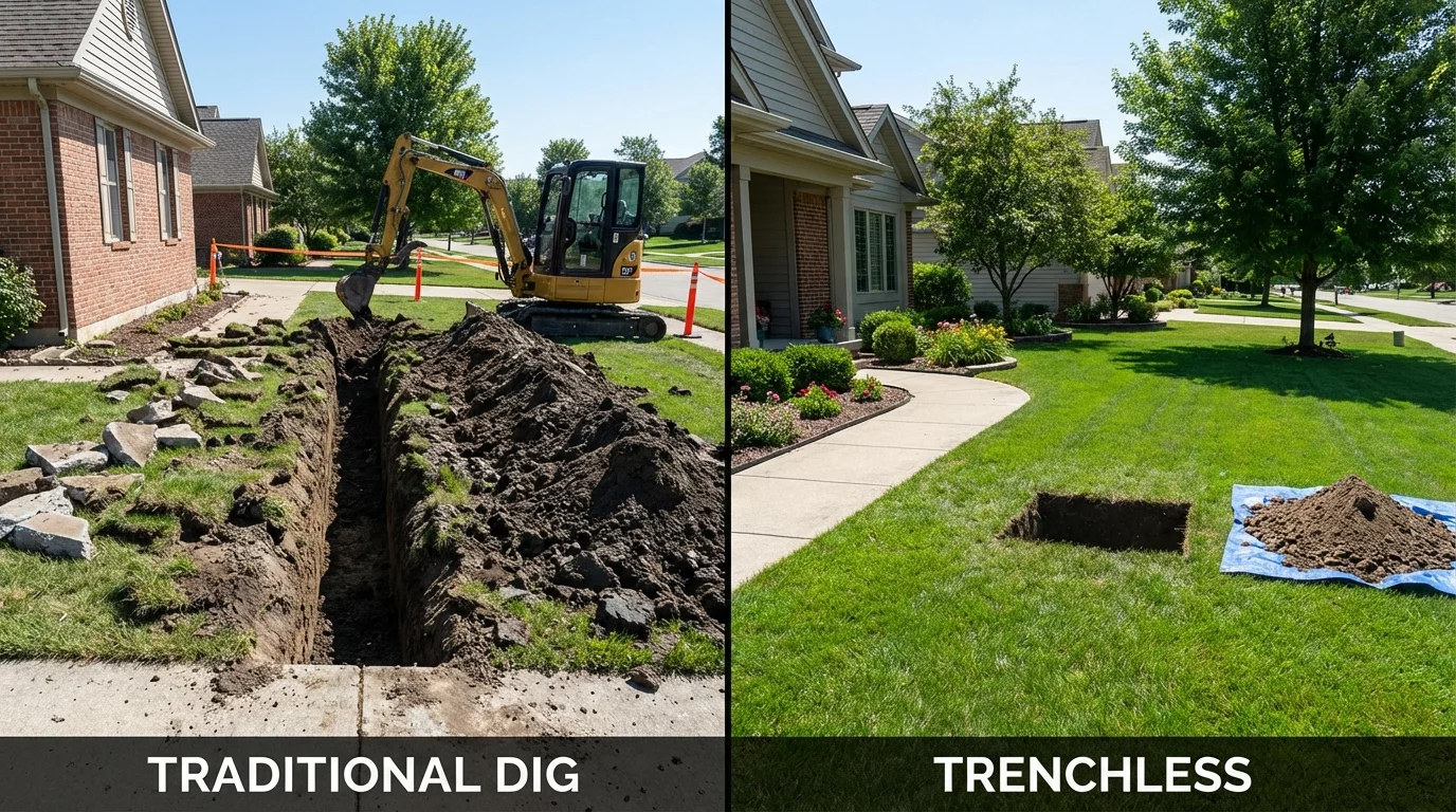 Trenchless sewer repair with minimal yard damage versus traditional excavation in Braham, MN